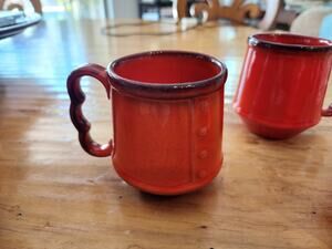 Metlox Poppytrail Red Rooster Red Coffee Mugs